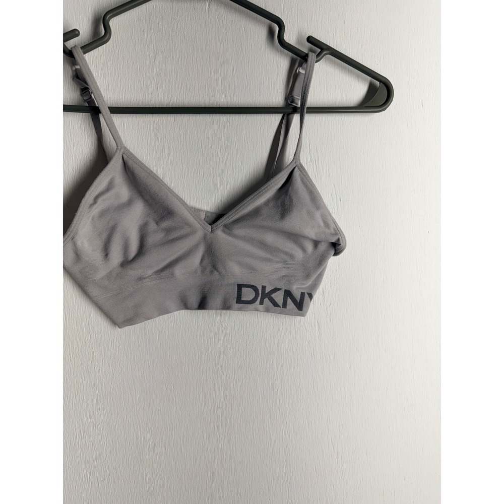 DKNY Women Gray Seamless Logo Bralette Adjustable Strap V-Neck Bra Size Medium